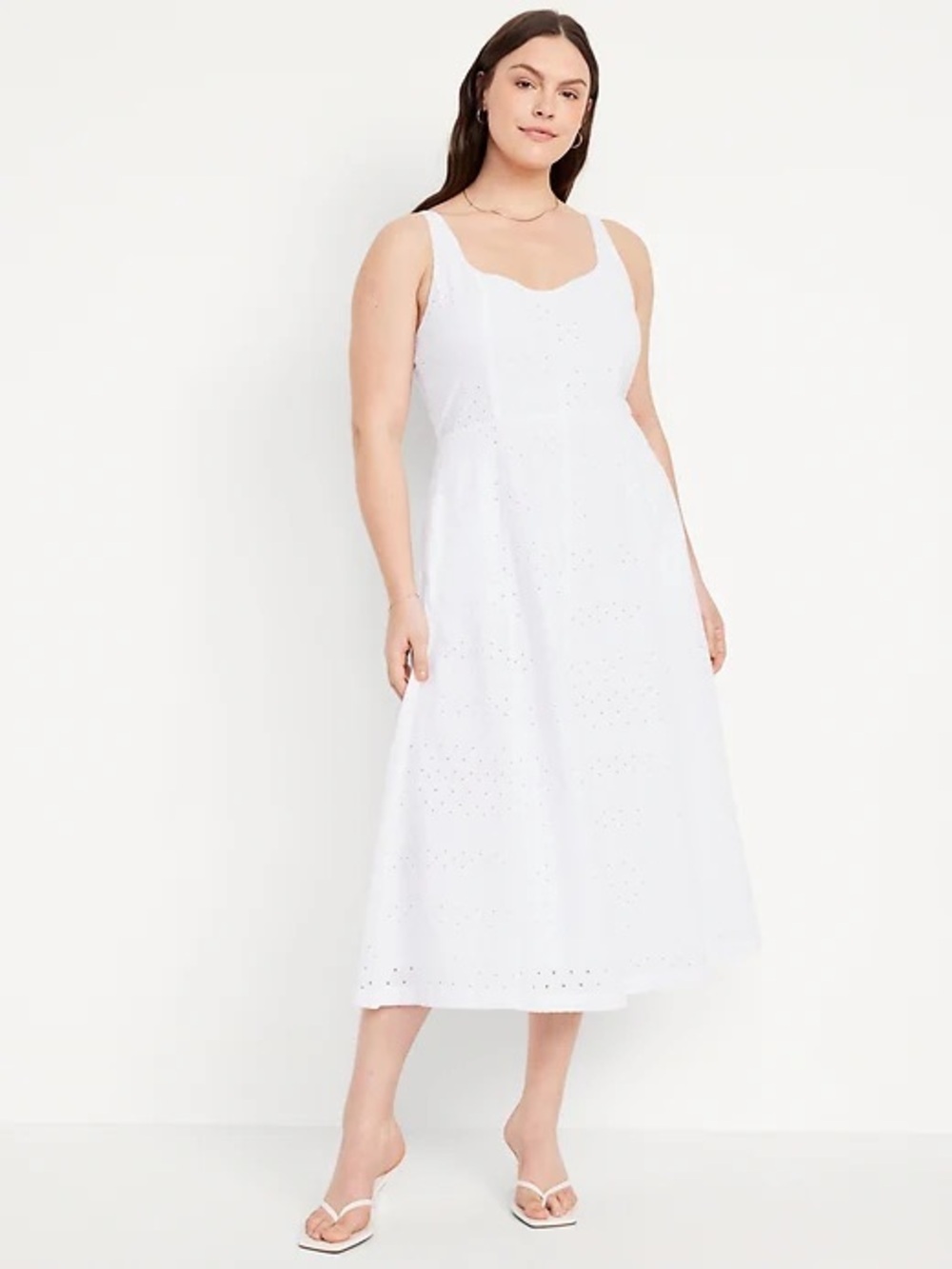 Old navy white fit and flare eyelet midi dress